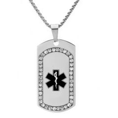 ***COI Titanium Black/Gold Tone/Silver Medical Alert Pendant With Cubic Zirconia-00680BB