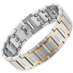 ***COI Titanium Black/Gold Tone/Silver Bracelet With Steel Clasp(Length: 8.85 inches)-00685BB