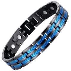 ***COI Titanium Black/Gold Tone/Black Blue Bracelet With Steel Clasp(Length: 8.46 inches)-00689BB