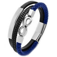 ***COI Titanium Infinity Genuine Leather Bracelet With Steel Clasp(Length: 8.86 inches)-00699BB