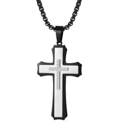 ***COI Titanium Black Silver Cross Pendant With Cubic Zirconia-00706BB