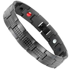***COI Titanium Black/Gold Tone/Silver Bracelet With Steel Clasp(Length: 8.46 inches)-00709BB