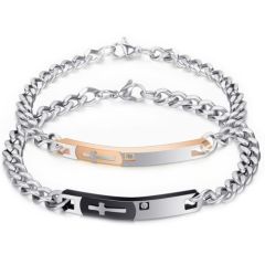 ***COI Titanium Black/Rose Silver Cross Cubic Zirconia Bracelet With Steel Clasp(Length: 8.27 inches)-00719BB