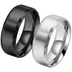 ***COI Titanium Black/Gold Tone/Silver Faceted Beveled Edges Ring-00745BB