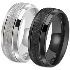 ***COI Titanium Black/Gold Tone/Silver Sandblasted Double Grooves Ring-00747BB