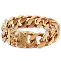 ***COI Titanium Black/Gold Tone/Silver Skull Bracelet With Steel Clasp(Length: 8.85 inches)-00759BB