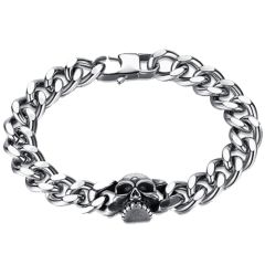 ***COI Titanium Black Silver Skull Bracelet With Steel Clasp(Length: 8.27 inches)-00760BB