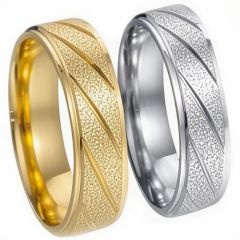 ***COI Titanium Gold Tone/Silver Diagonal Grooves Sandblasted Step Edges Ring-00782BB