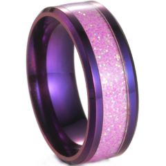 ***COI Purple Titanium Beveled Edges Ring With Meteorite-00811BB