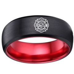 ***COI Titanium Black Red Firefighter Beveled Edges Ring-00821BB