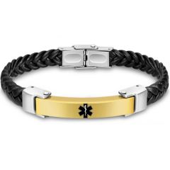 ***COI Titanium Black/Gold Tone/Rose Silver Medical Alert Genuine Leather Bracelet With Steel Clasp(Length: 8.66 inches)-008248BB