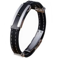 ***COI Titanium Black Silver Medical Alert Rubber Bracelet With Steel Clasp(Length: 8.07 inches)-00827BB