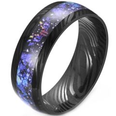 ***COI Black Titanium Crushed Opal Damascus Dome Court Ring-00842BB