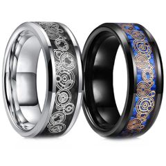 ***COI Titanium Black/Silver Gears & Circle Beveled Edges Ring-00850BB