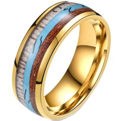 ***COI Gold Tone Titanium Deer Antler Turquoise & Wood Dome Court Ring-00855BB