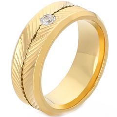 ***COI Titanium Black/Gold Tone/Silver Grooves Ring With Cubic Zirconia-00856BB