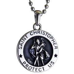 ***COI Titanium Black Silver Saint Christopher Protect Us Pendant-00867BB