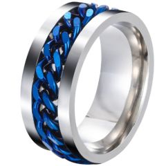 ***COI Titanium Blue Silver Keychain Link Ring-00882BB