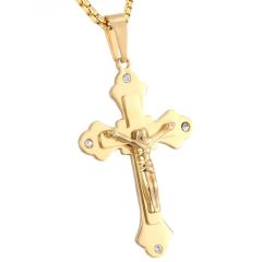 ***COI Titanium Gold Tone/Silver Cross Jesus Pendant-00883BB
