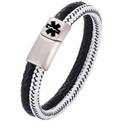 ***COI Titanium Medical Alert Genuine Leather Bracelet With Steel Clasp(Length: 8.27 inches)-00894BB