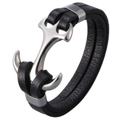 ***COI Titanium Anchor Genuine Leather Bracelet With Steel Clasp(Length: 8.27 inches)-00899BB