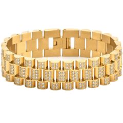***COI Titanium Gold Tone/Silver Cubic Zirconia Bracelet With Steel Clasp(Length: 8.27 inches)-00902BB