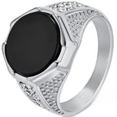 ***COI Titanium Gold Tone/Silver Black Onyx Cubic Zirconia Ring-00906BB