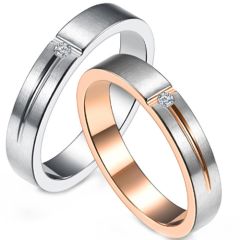 ***COI Titanium Rose Silver/Silver Groove Ring With Cubic Zirconia-00907BB