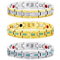 ***COI Titanium Gold Tone/Silver Blue Topaz/Cubic Zirconia Bracelet With Steel Clasp(Length: 8.66 inches)-00912BB