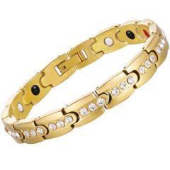 ***COI Titanium Gold Tone/Rose Cubic Zirconia Bracelet With Steel Clasp(Length: 8.27 inches)-00914BB