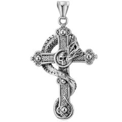 ***COI Titanium Black/Gold Tone/Silver Cross Skull Pendant-00918BB