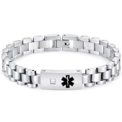 ***COI Titanium Black/Gold Tone/Silver Medical Alert Bracelet With Steel Clasp(Length: 8.27 inches)-00930BB