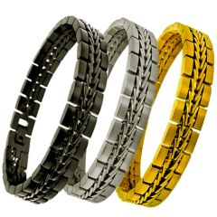 ***COI Titanium Black/Gold Tone/Silver Bracelet With Steel Clasp(Length: 8.46 inches)-00931BB