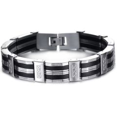***COI Titanium Black Silver Bracelet With Steel Clasp(Length: 8.27 inches)-00935BB