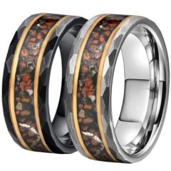 ***COI Titanium Black/Silver Gold Tone Double Grooves Dinosaur Bone Faceted Ring-00939BB