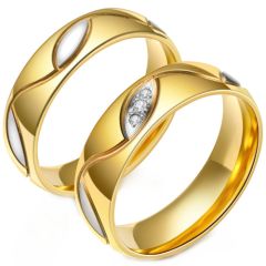 ***COI Titanium Gold Tone Silver Couple Wedding Ring-00941BB