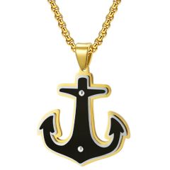 ***COI Titanium Black Gold Tone Anchor Pendant-00950BB