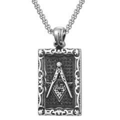 ***COI Titanium Black Silver Masonic Freemason Pendant With Cubic Zirconia-00952BB