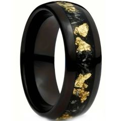 ***COI Black Titanium Meteorite & Gold Foil Dome Court Ring-00956BB