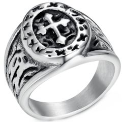 ***COI Titanium Black Silver Cross & Celtic Ring-00958BB