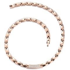 ***COI Titanium Rose/Gold Tone/Silver Necklace With Cubic Zirconia & Steel Clasp(Length: 19.68 inches)-00969BB 