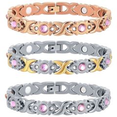 ***COI Titanium Silver/Gold Tone/Rose Cubic Zirconia Bracelet With Steel Clasp(Length: 8.27 inches)-00971BB
