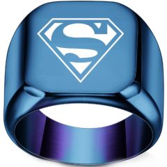 ***COI Titanium Black/Gold Tone/Blue/Silver Super Man Ring-00980BB