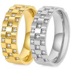 ***COI Titanium Gold Tone/Silver Ring With Cubic Zirconia-00981BB