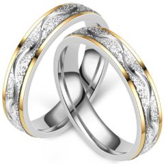 ***COI Titanium Gold Tone Silver Sandblasted Grooves Ring-00983BB