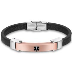 ***COI Titanium Black/Gold Tone/Rose/Silver Medical Alert Rubber Bracelet With Steel Clasp(Length: 8.27 inches)-00988B