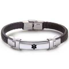 ***COI Titanium Medical Alert Genuine Leather Bracelet With Steel Clasp(Length: 8.46 inches)-00989B