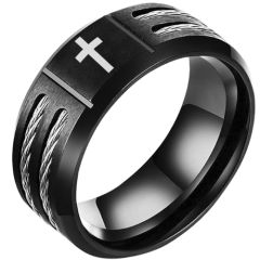 ***COI Black Titanium Cross Ring With Wire-00991BB