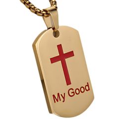 ***COI Titanium Black/Gold Tone/Silver Red Cross Pendant-00992BB