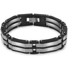 ***COI Titanium Black Gold Tone/Silver Bracelet With Steel Clasp(Length: 8.27 inches)-00996BB